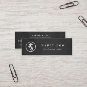 Rustic chalkboard dancing dog logo mini business card