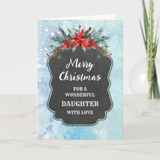 Rustic Chalkboard Daughter Merry Christmas Card (Front)
