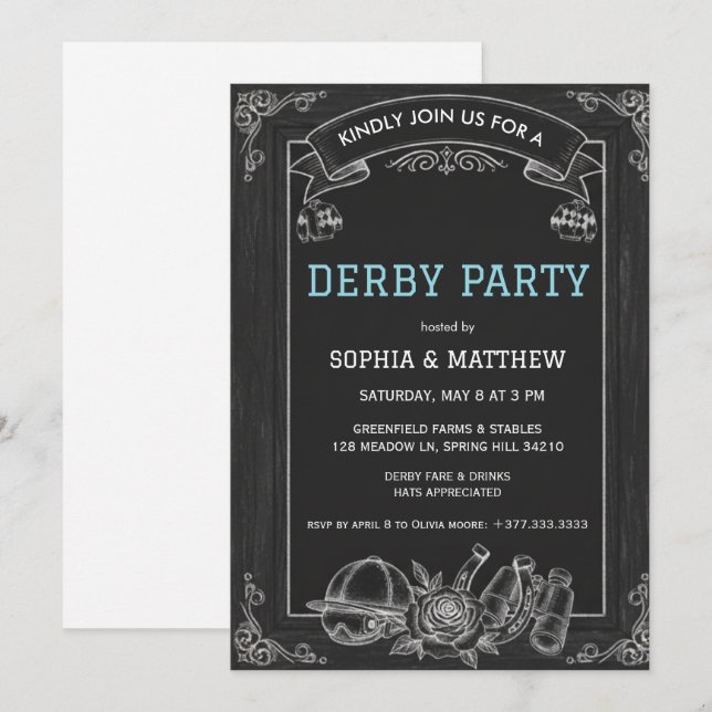 Rustic Chalkboard Derby Party Invitation (Front/Back)