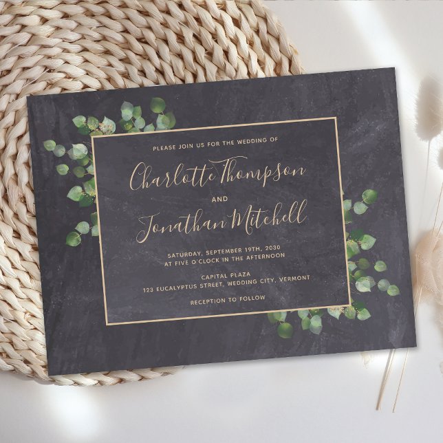 Rustic Chalkboard Eucalyptus Foliage Greenery Save Invitation Postcard (Creator Uploaded)