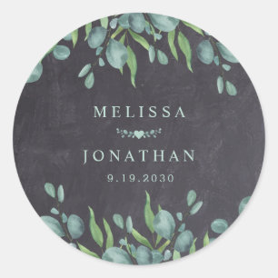  Rustic Chalkboard Eucalyptus Greenery Wedding Classic Round Sticker