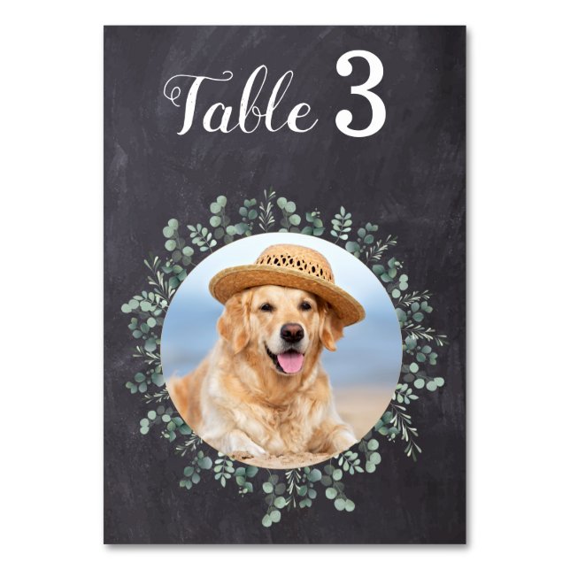 Rustic Chalkboard Eucalyptus Wedding Photo  Table Number (Back)