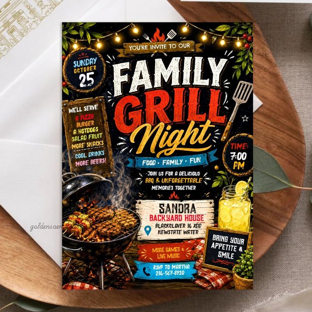 Rustic Chalkboard Family Grill Night - BBQ  Invitation (Rustic Chalkboard Family Grill Night - BBQ Invitation)