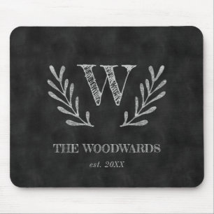 Rustic Chalkboard Family Monogram Laurel Wreath Mouse Pad