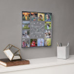 Rustic chalkboard Family photo collage monogram Square Wall Clock<br><div class="desc">Custom Family photo collage on rustic chalkboard background clock.
Add your own personal photos and name to personalize the clock and you will create a very personal and unique clock.</div>