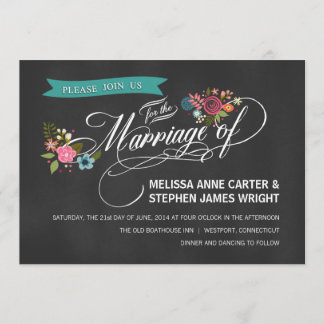 Rustic Chalkboard Floral Banner Wedding Invites
