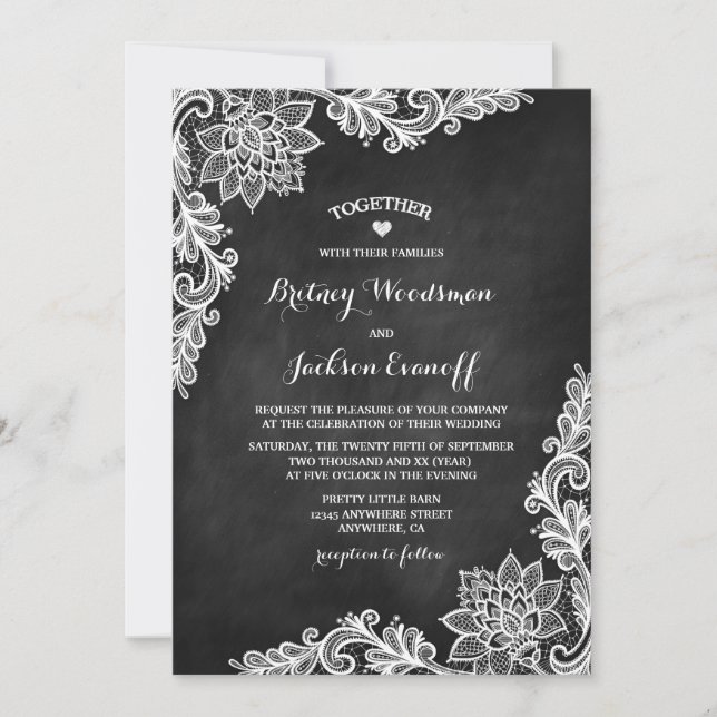 Rustic Chalkboard Floral Lace Wedding Invitations (Front)