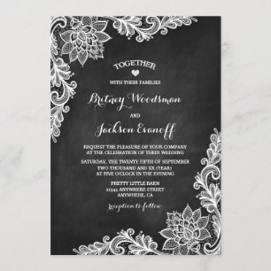 Rustic Chalkboard Floral Lace Wedding Invitations