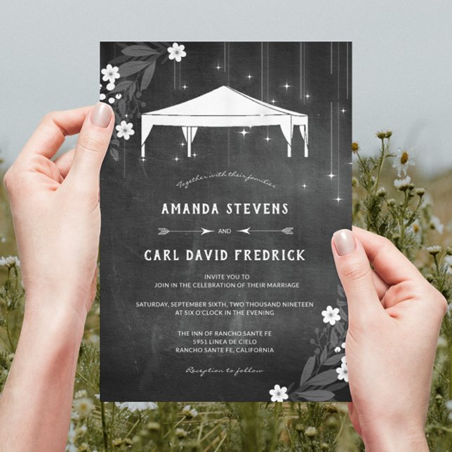 Rustic Chalkboard Floral Outdoor Tent Wedding Invitation (Creator Uploaded)