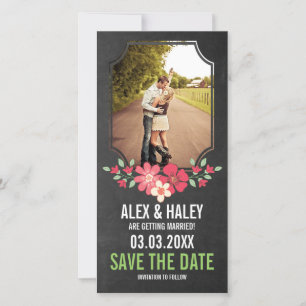 Rustic Chalkboard Floral Save the Date Photo Card