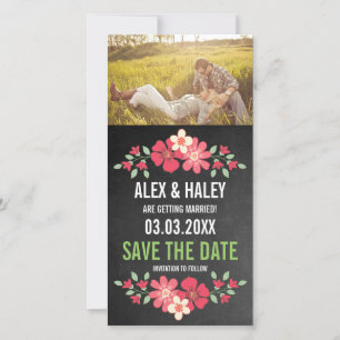 Rustic Chalkboard Floral Save the Date Photo Card
