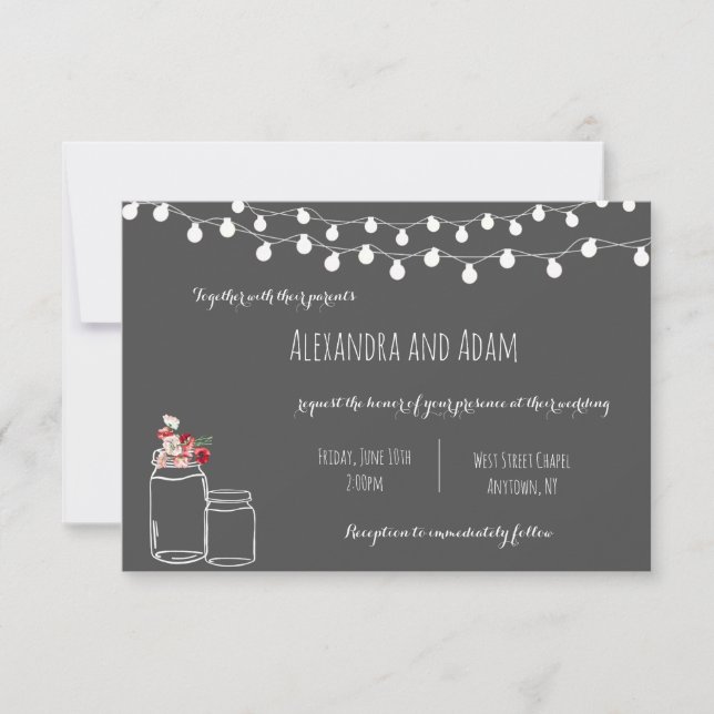 Rustic chalkboard floral wedding invitations (Front)