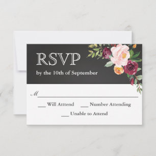 Rustic Chalkboard Floral Wedding RSVP Card