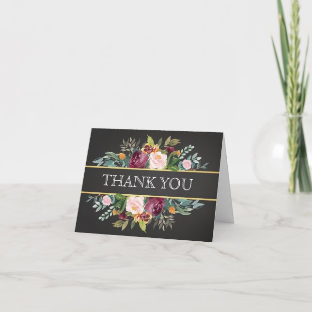 Rustic Chalkboard Floral Wedding Thank You Card (Front)