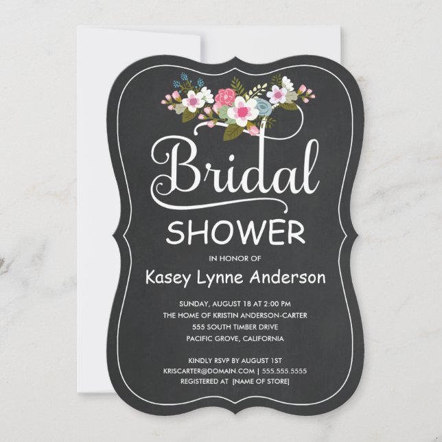Rustic Chalkboard Floral Wreath Bridal Shower Invitation (Front)