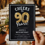 Rustic Chalkboard Gold Balloons 90th Birthday Invitation<br><div class="desc">Celebrating turning 90! These 90th birthday party invites are designed with the title 'Cheers to 90 Years!'. Featuring a rustic chalkboard background,  gold number ninety helium balloons,  trendy white typography and a simple birthday party template that is easy to customise.</div>