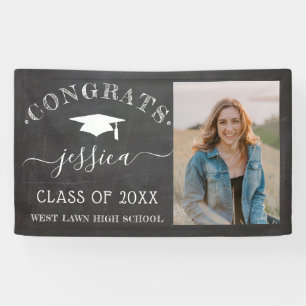 Rustic Chalkboard Graduation Banner with Photo