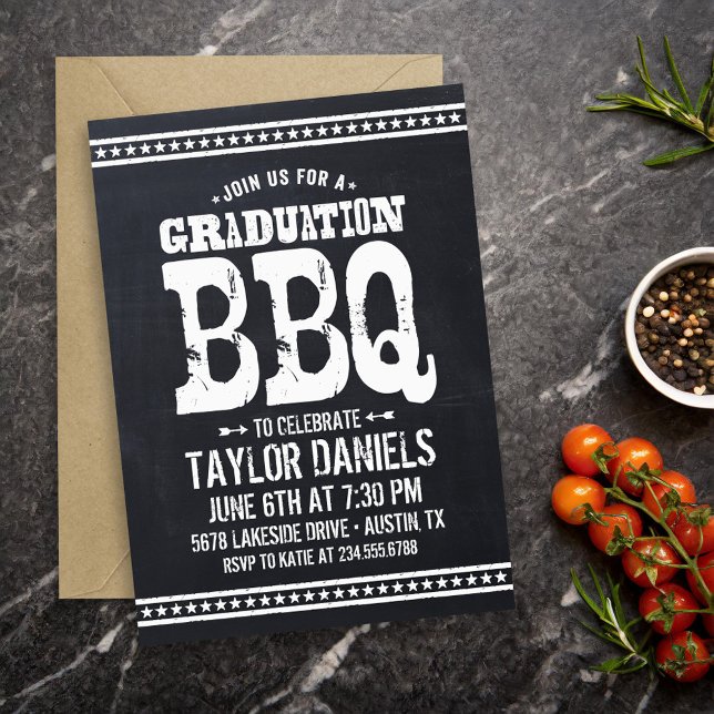 Rustic Chalkboard Graduation Party BBQ Invitation (Creator Uploaded)