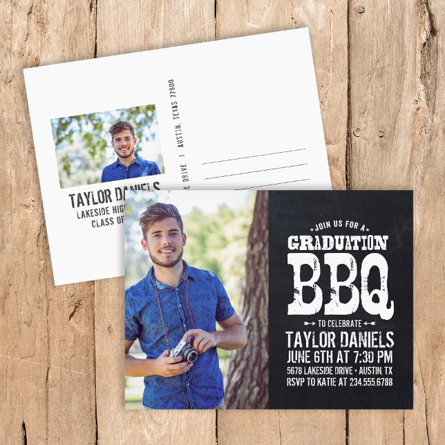 Rustic Chalkboard Graduation Photo BBQ Invitation (Creator Uploaded)