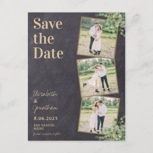 Rustic Chalkboard Greenery 3 Photo Save The Date  Postcard