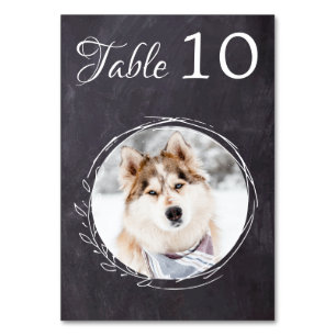 Rustic Chalkboard Greenery Dog Photo Pet Wedding Table Number
