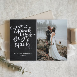 Rustic Chalkboard Hand Lettered Photo Wedding Thank You Card
