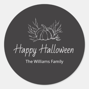 Rustic Chalkboard Happy Halloween Simple Pumpkin  Classic Round Sticker