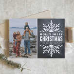 Rustic Chalkboard Holly Jolly Christmas Photo Card<br><div class="desc">Customisable rustic holiday photo card featuring chalkboard background and whimsical snowflakes. Similar items are available in my store.</div>