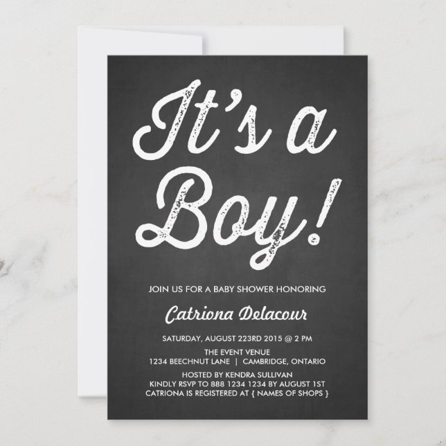 RUSTIC CHALKBOARD | IT'S A BOY BABY SHOWER INVITE (Front)