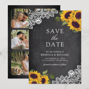 Rustic Chalkboard Lace Sunflower Wedding Photo Save The Date