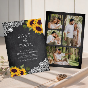 Rustic Chalkboard Lace Sunflower Wedding Photo Save The Date