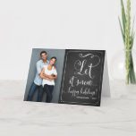 Rustic Chalkboard Let It Snow Script Holiday Card<br><div class="desc">Rustic Chalkboard Let It Snow Typography Holiday Card 
 Customisable holiday/ Christmas photo card to give your family and friends featuring whimsical script. This folded holiday card will be perfect for couples and newly weds. This is available in variety of colours.</div>
