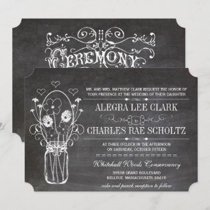 Rustic Chalkboard Mason Jar Vintage Typography Invitation