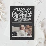 Rustic Chalkboard Merry Christmas Calligraphy Holiday Card<br><div class="desc">Merry Christmas and a Happy New Year! Send your holiday greetings to family and friends with this chalkboard-themed holiday flat card. It features rustic chalk typography with a faux chalkboard background. Personalise by adding photos,  names and messages.</div>