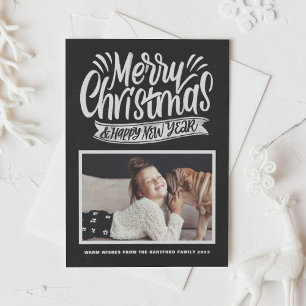 Rustic Chalkboard Merry Christmas Calligraphy Holiday Card