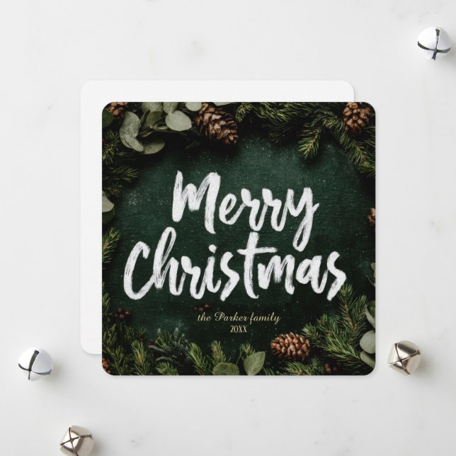 Rustic Chalkboard Merry Christmas Photo Card (Front/Back In Situ)