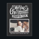 Rustic Chalkboard Merry Christmas Script Photo Holiday Postcard<br><div class="desc">Merry Christmas and a Happy New Year! Send your holiday greetings to family and friends with this chalkboard-themed holiday postcard. It features rustic chalk typography with a faux chalkboard background. Personalize by adding photos,  names and messages. This rustic Christmas postcard is available in other cardstocks.</div>