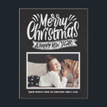 Rustic Chalkboard Merry Christmas Script Photo Holiday Postcard<br><div class="desc">Merry Christmas and a Happy New Year! Send your holiday greetings to family and friends with this chalkboard-themed holiday postcard. It features rustic chalk typography with a faux chalkboard background. Personalize by adding photos,  names and messages. This rustic Christmas postcard is available in other cardstocks.</div>