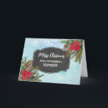 Rustic Chalkboard Nephew Merry Christmas Card<br><div class="desc">Merry Christmas for nephew card with rustic country chalkboard pattern and winter foliage with poinsettias.</div>