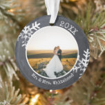 Rustic Chalkboard Newlywed Snowflake 1st Christmas Ornament<br><div class="desc">This is a perfect ornament for a family gift. With its chalkboard and white rustic snowflakes enjoy decorating the tree with this custom design.</div>