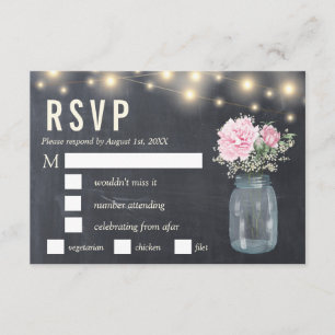 Rustic Chalkboard  Peony Floral Mason    RSVP Meal Invitation