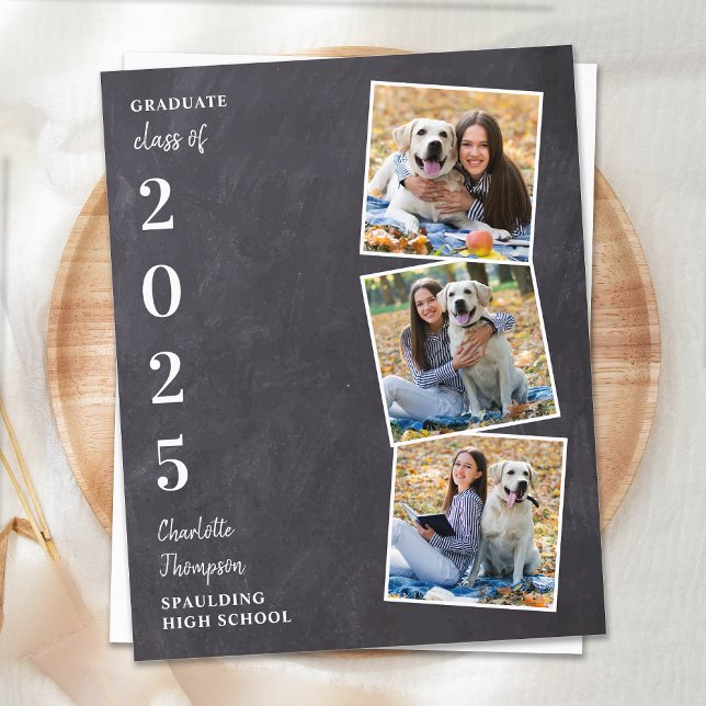 Rustic Chalkboard Photo Collage Graduation Announcement Postcard (Creator Uploaded)