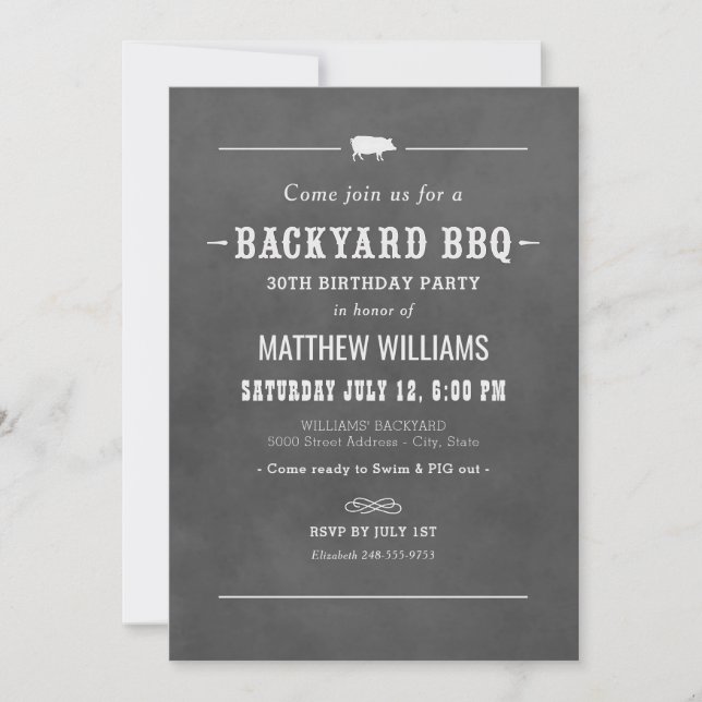 Rustic Chalkboard Pig Roast BBQ Birthday Invitation (Front)