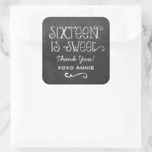 Rustic Chalkboard Script Sixteen is Sweet Birthday Square Sticker