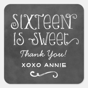 Rustic Chalkboard Script Sixteen is Sweet Birthday Square Sticker