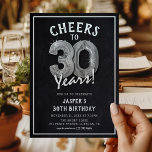 Rustic Chalkboard Silver Balloons 30th Birthday Invitation<br><div class="desc">Celebrating turning 30! These 30th birthday party invites are designed with the title 'Cheers to 30 Years!'. Featuring a rustic chalkboard background,  silver number thirty helium balloons,  trendy white typography and a simple birthday party template that is easy to customise.</div>