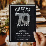 Rustic Chalkboard Silver Balloons 70th Birthday Invitation<br><div class="desc">Celebrating turning 70! These 70th birthday party invites are designed with the title 'Cheers to 70 Years!'. Featuring a rustic chalkboard background,  silver number seventy helium balloons,  trendy white typography and a simple birthday party template that is easy to customise.</div>