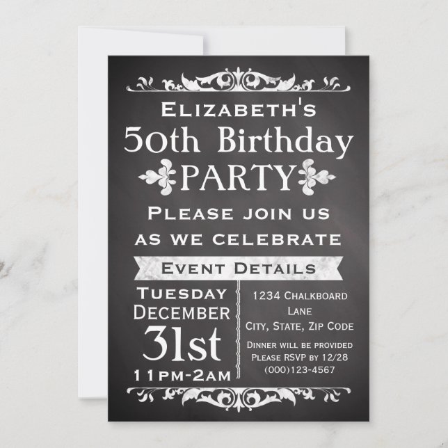 Rustic Chalkboard Slate 50th Birthday Party Invitation (Front)
