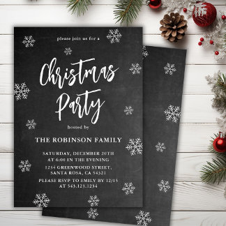 Rustic Chalkboard Snowflake Christmas Party Invitation