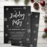 Rustic Chalkboard Snowflake Holiday Party Invitation<br><div class="desc">Rustic Chalkboard Snowflakes Script Black Holiday Party Invitations is perfect for a Rustic winter event. Features a „Holiday Party” text in a pretty hand lettered brush script in white on black chalkboard background. Easy to personalise with your name and party details.</div>